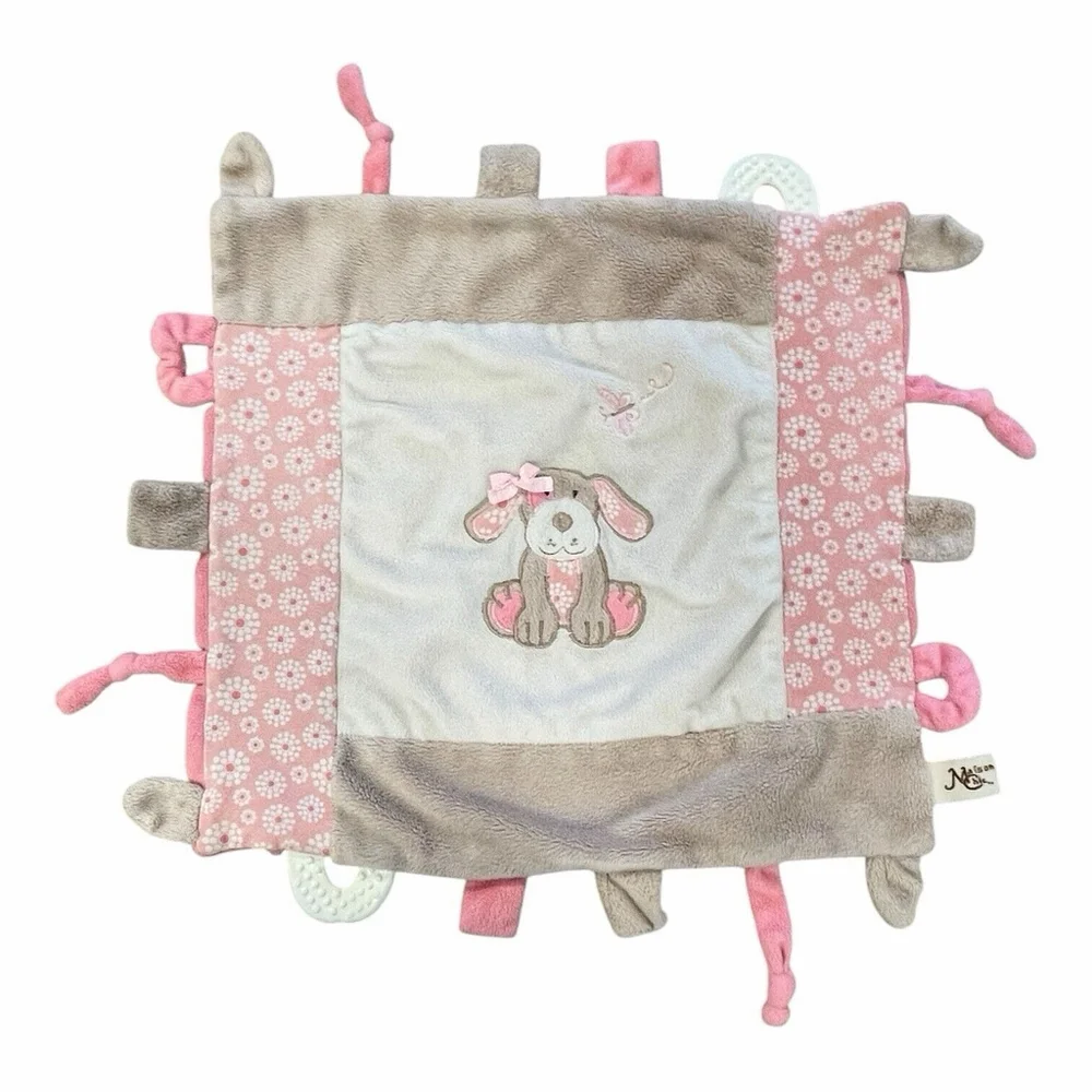Maison Chic Baby Pink Puppy Dog Lovey Knotted Crinkle Security Blanket Teether